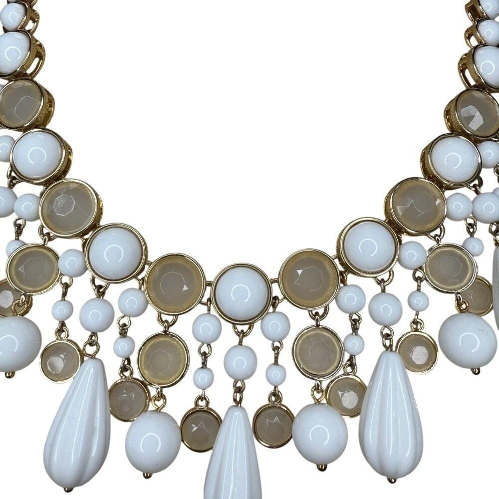 Boho Glam Statement White Champagne Gold Tone Bib Necklace from Banana Republic - Picture 3 of 14